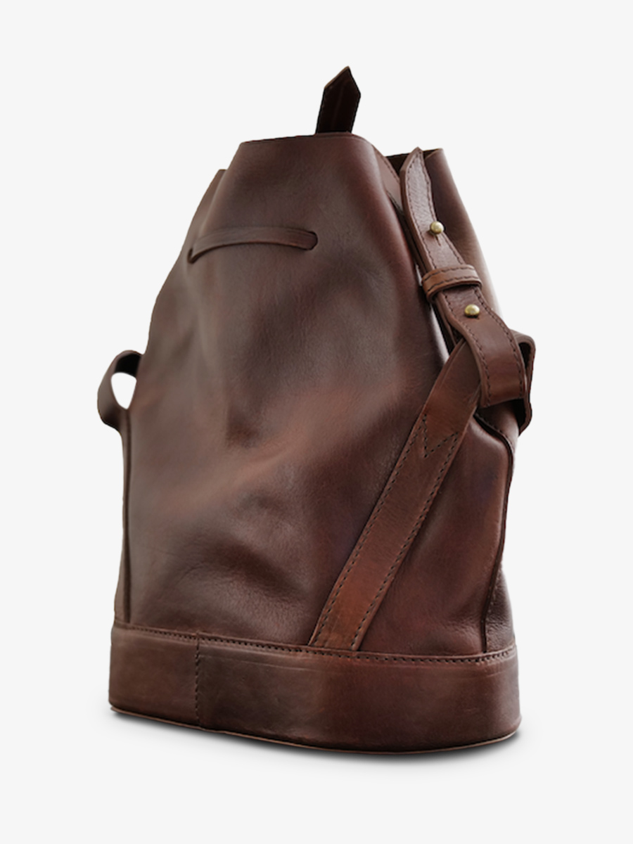 Foto-Seitenansicht-Eimer-Tasche-Leder-Damen-braun-Laumoniere-braun-geölt-Paul-Marius-W102-OMB