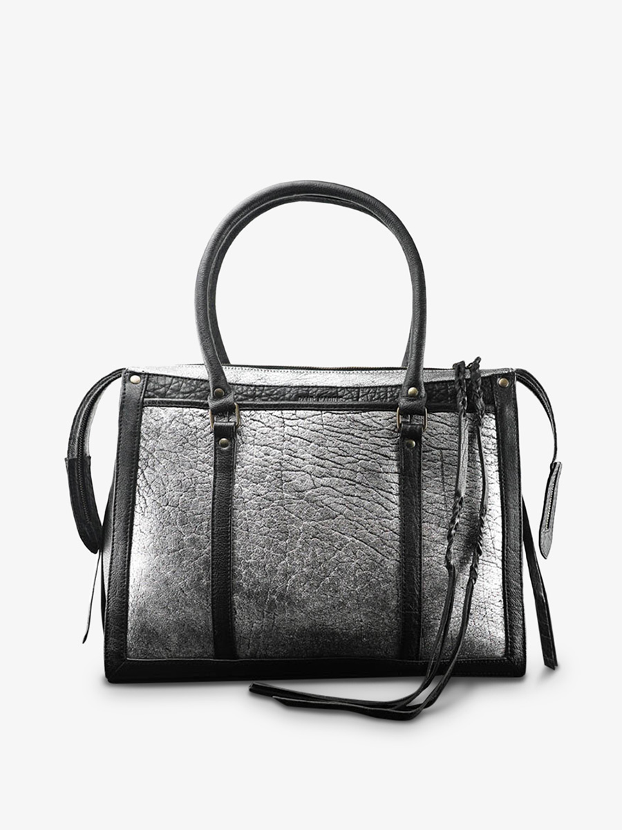 Foto-Vorderansicht-Handtasche-Leder-Damen-silber-schwarz-LeRive Droite-M-silber-schwarz-Paul Marius-W19M-S-B