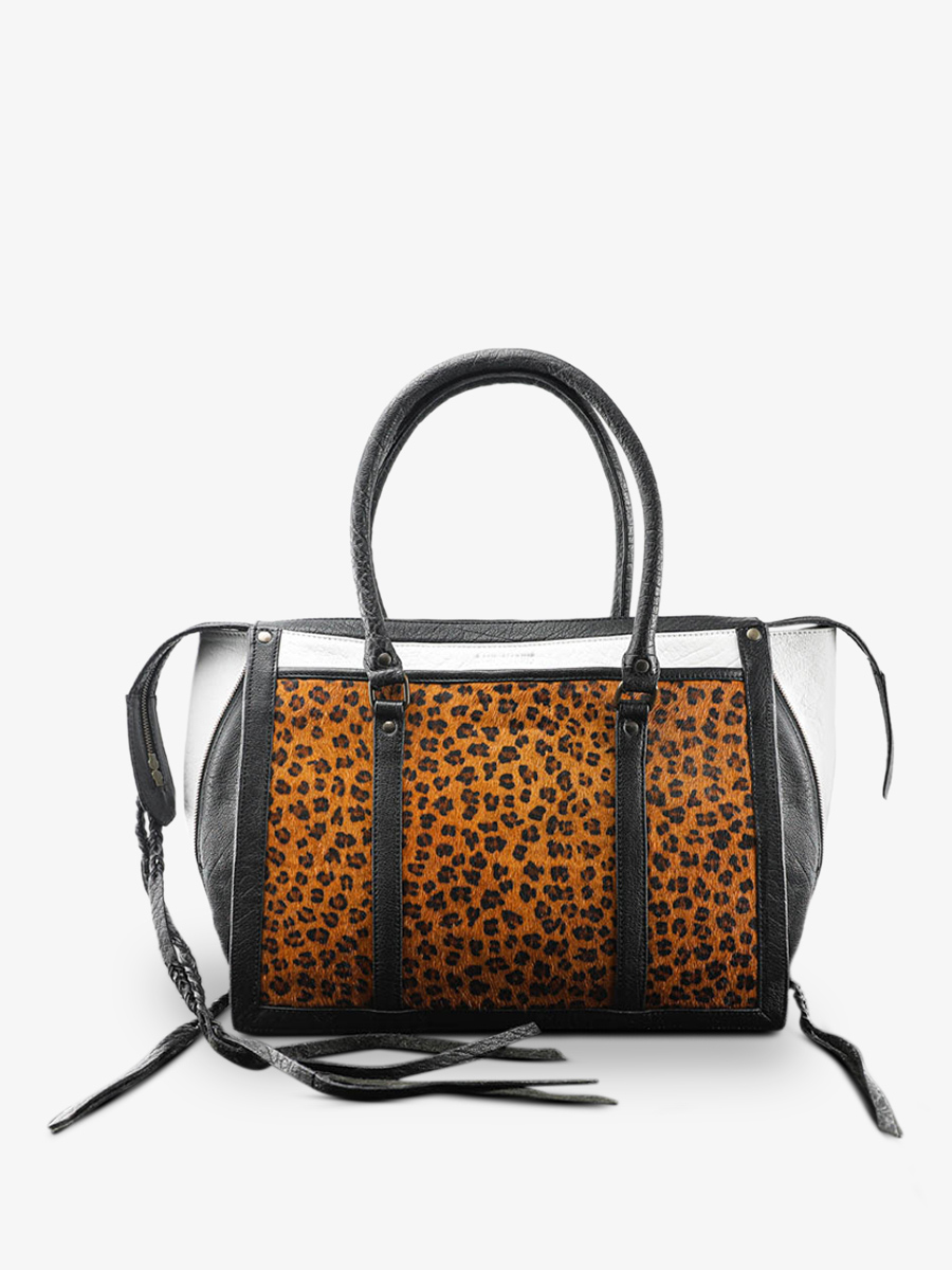 Foto-Vorderansicht-Handtasche-Leder-Damen-schwarz-weiß-LeRive Droite-M-Leopard-schwarz-weiß-Paul Marius-W19M-LP-B-W