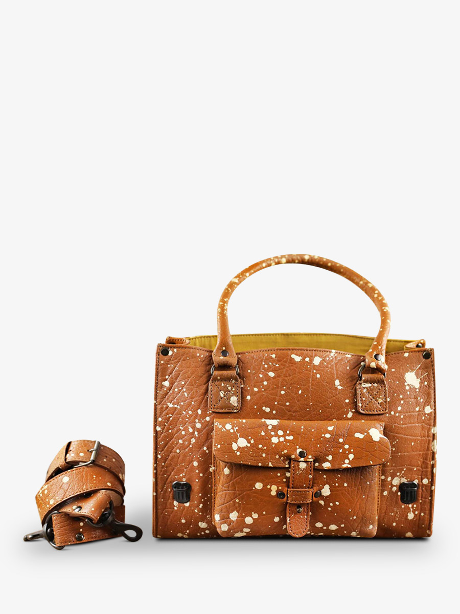 Foto-Seitenansicht-Umhängetasche-Leder-Damen-beige-LeRive Gauche-Künstler-M-Sable-Paul-Marius-W01M-A-N