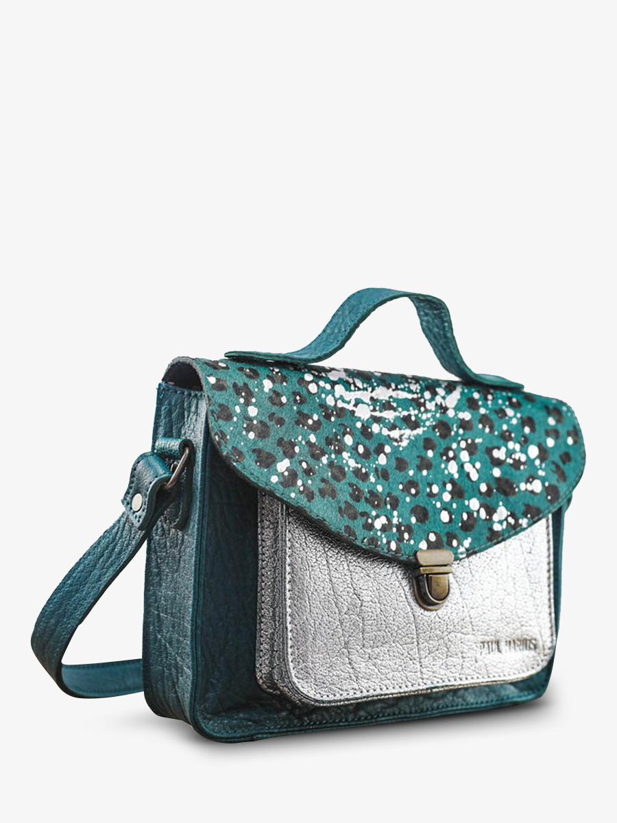 Foto-Seitenansicht-Umhängetasche-Leder-Damen-blau-silber-Mademoiselle-George-Leopard-blau-pool-silber-Paul-Marius-W05-LP-BLU-S