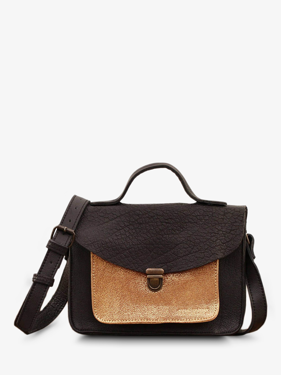 Foto-Vorderansicht-Umhängetasche-Leder-Damen-schwarz-gold-Mademoiselle-George-schwarz-gold-Paul-Marius-W05-B-G