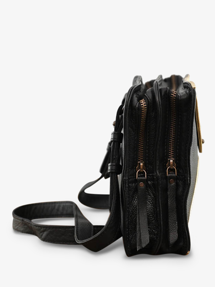 Foto-Seitenansicht-Umhängetasche-Leder-Damen-schwarz-gold-LeGraphique-schwarz-gold-Paul-Marius-W17-B-G