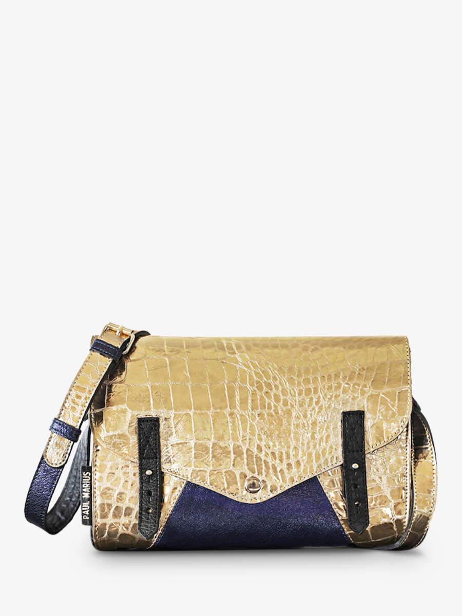 Foto-Vorderansicht-Umhängetasche-Leder-Damen-Gold-Blau-Das Must-Have-Kaiman-Gold-Blau-Metallic-Paul-Marius-W08-C-G-MCBLU