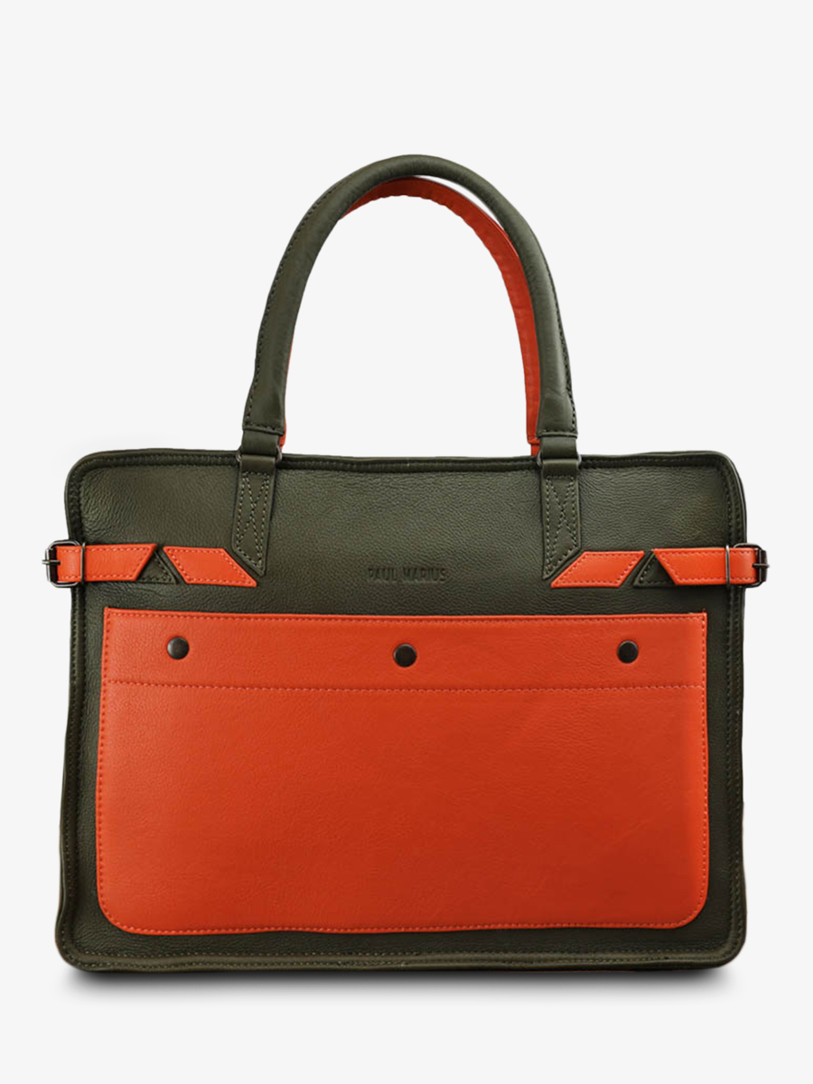Foto-Vorderansicht-Aktentasche-Leder-kaki-orange-lambitieux-kaki-orange-paul-marius-b03-k-o