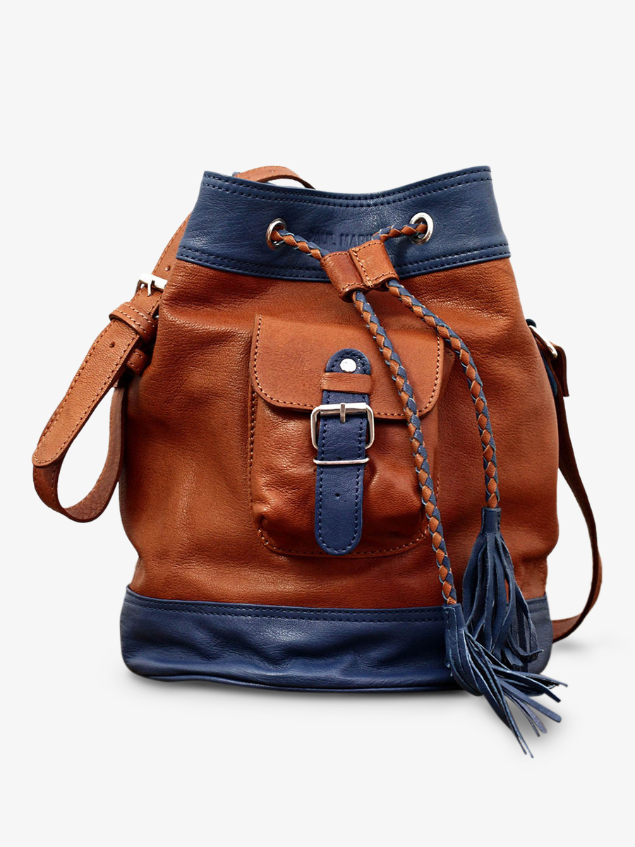 foto-ansicht-von-vorne-beuteltasche-leder-damen-braun-blau-leflâneur-naturblau-paul-marius-m303-b-l