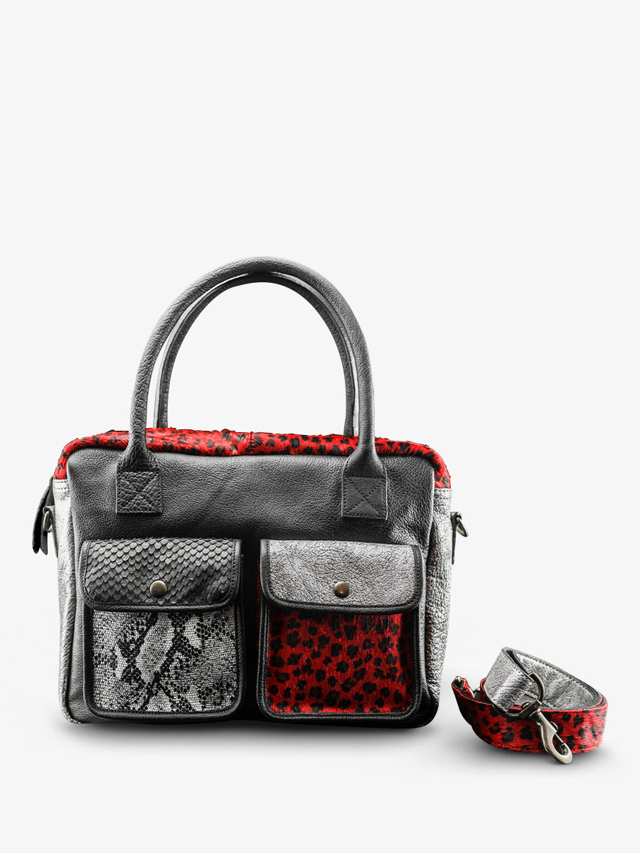Foto-Tragetasche-Dokumententasche-Leder-Damen-Silber-Schwarz-Rot-LeDandy-Chimère-Silber-Schwarz-Rot-Paul-Marius-W04-S-B-R