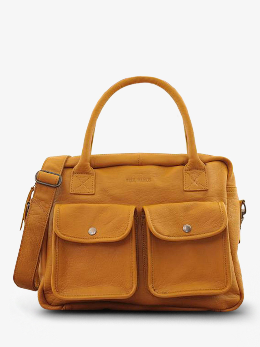 Foto-Vorderansicht-Dokumententasche-Leder-Damen-gelb-LeDandy-Safran-Paul-Marius-W04-Y