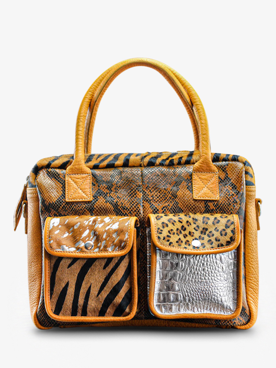 Foto-Vorderansicht-Dokumententasche-Leder-Damen-gelb-silber-ledandy-chimere-safran-silber-paul-marius-w04-ch-y-s