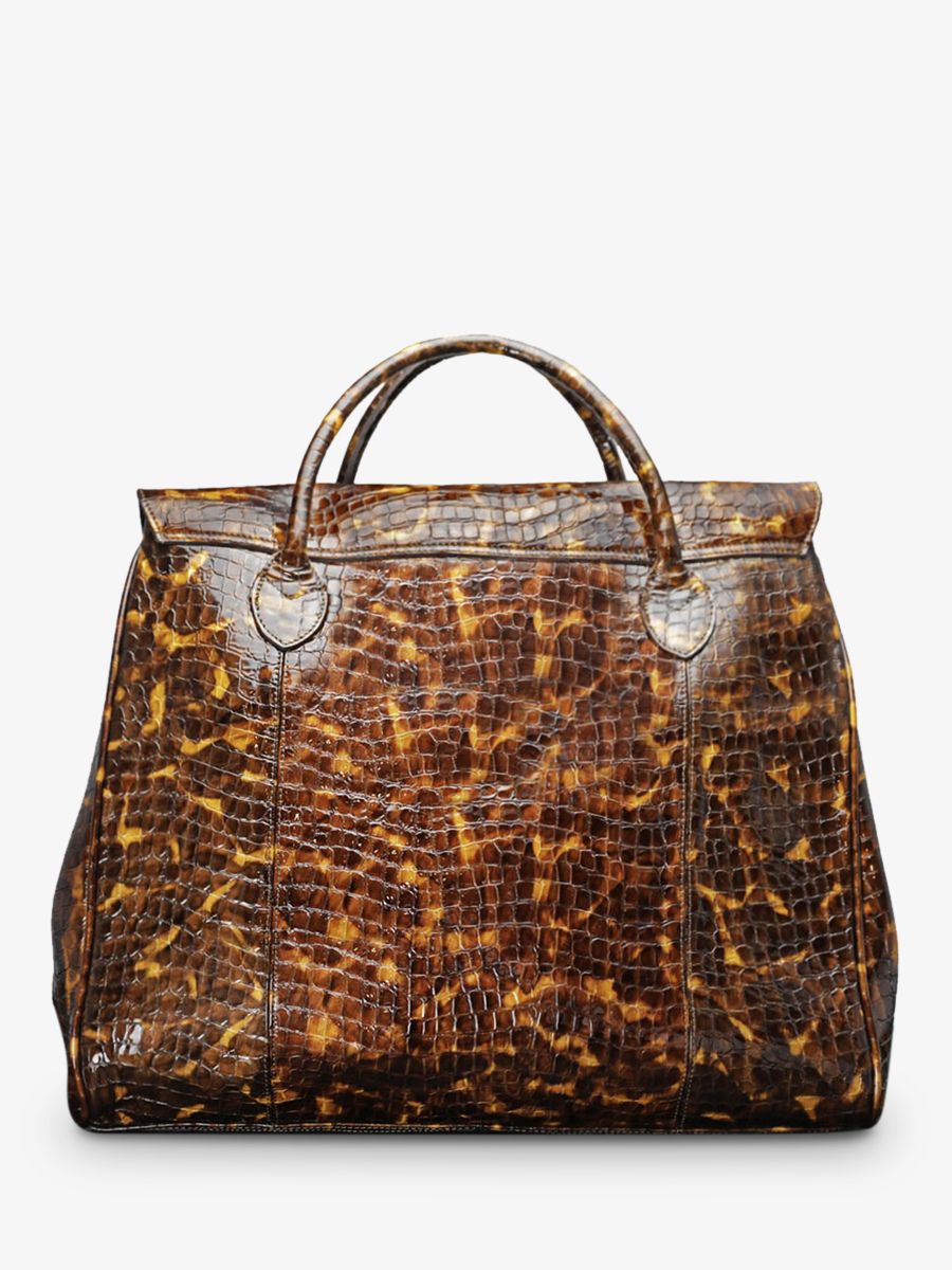 Foto-Rückansicht-große-Reisetasche-aus-Leder-für-Herren-silberfarben-Rouen-Delhi-Kaiman-Bernstein-lackiert-Paul-Marius-M105-C-AM