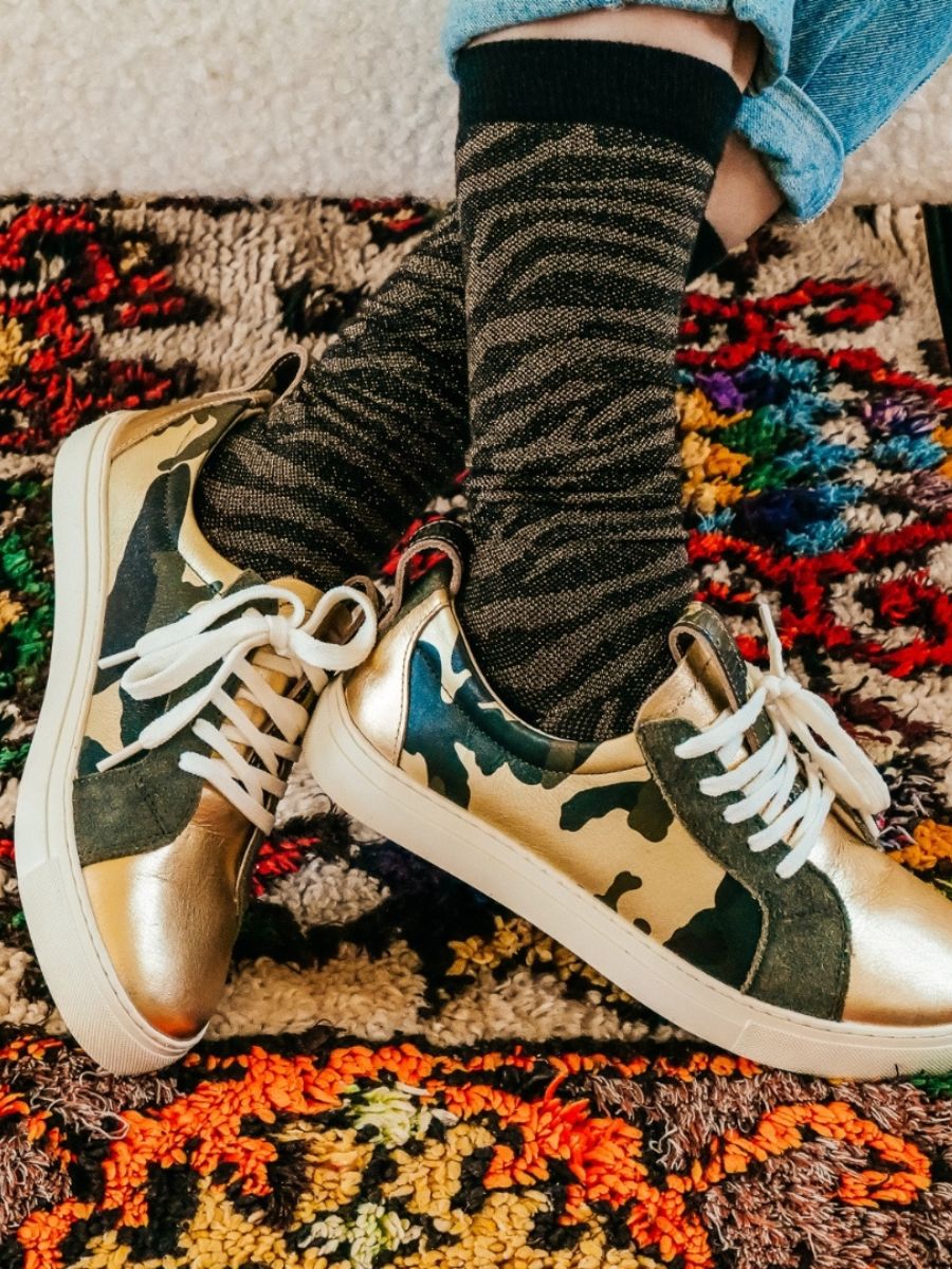 Foto-Rückansicht-Sneaker-Damen-Leder-braun-grün-pm002-Camouflage-khaki-gold-Paul Marius-pm002-ca-k-g-s36