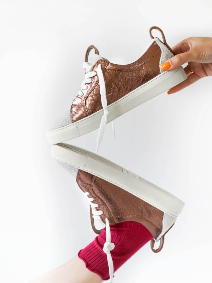 Foto-Vorderansicht-Sneaker-Damen-Leder-Kupfer-Weiß-PM002-Kupfer-Weiß-Paul Marius-PM002-C-W-S36