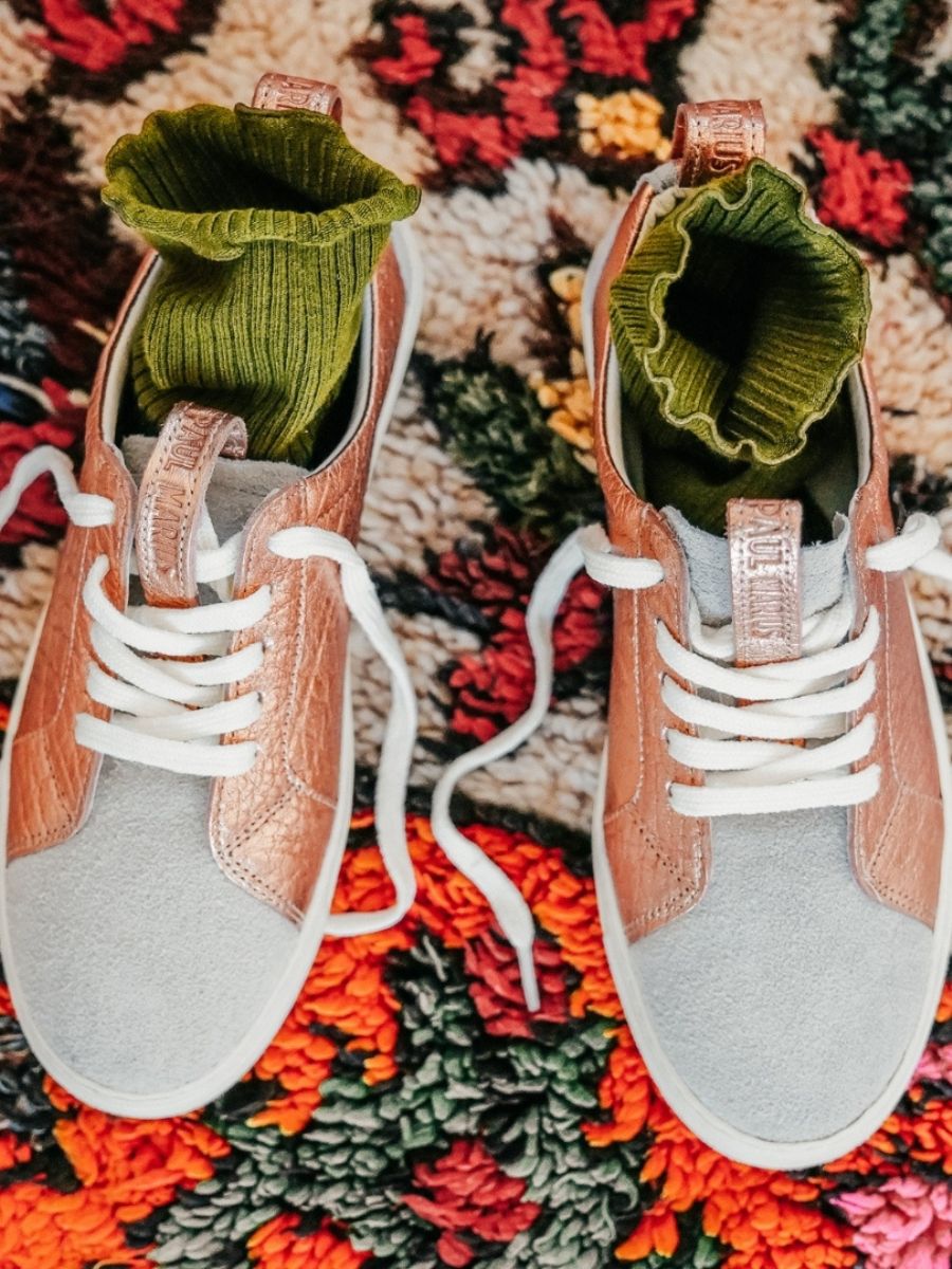 Foto-Tragebild-Sneaker-Damen-Leder-rosa-gold-weiß-pm002-Gold-rosa-weiß-Paul Marius-pm002-G-Pi-W-S36