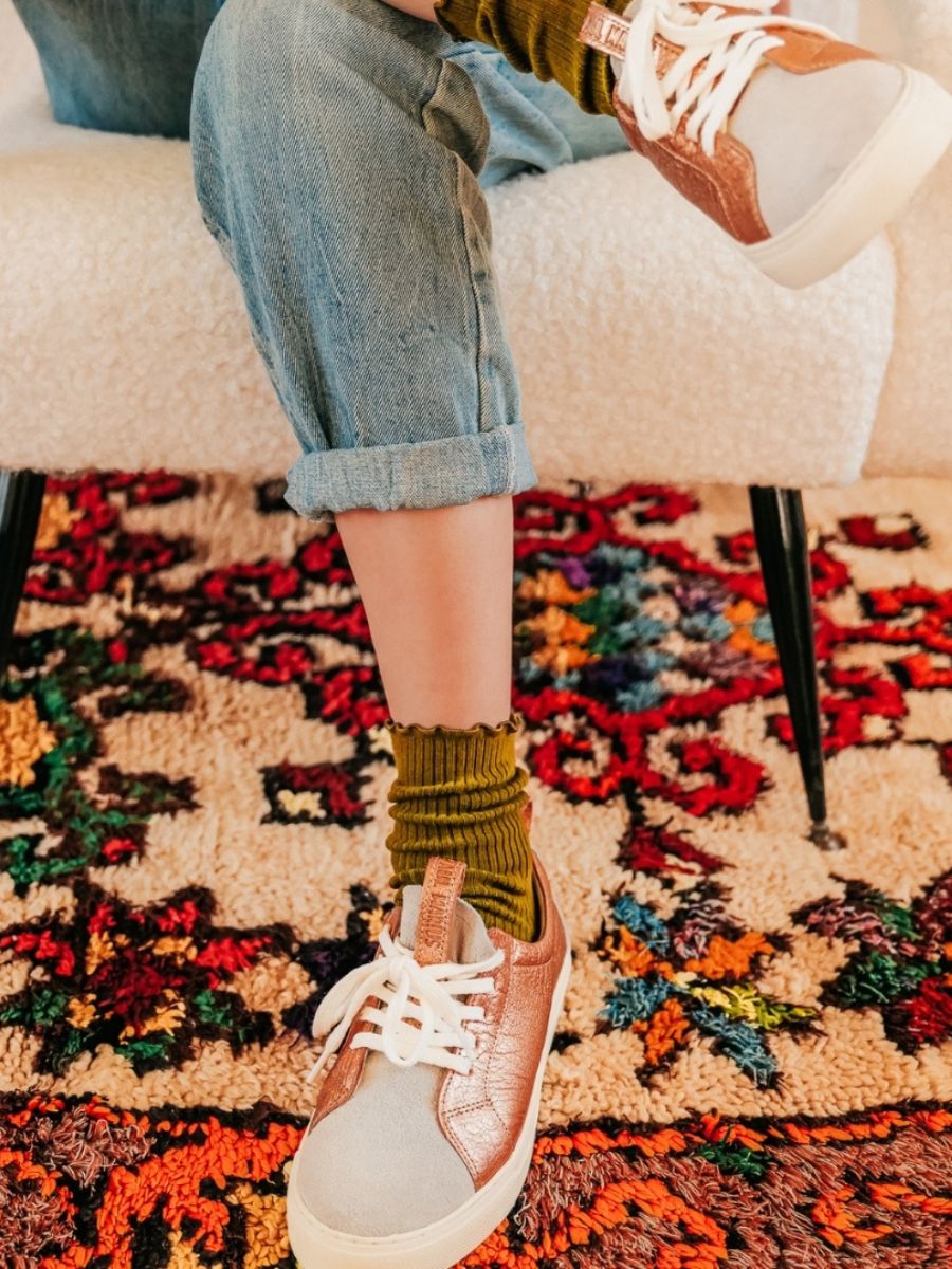 Foto-Seitenansicht-Sneaker-Damen-Leder-rosa-gold-weiß-pm002-rosa-gold-weiß-Paul Marius-pm002-g-pi-w-s36