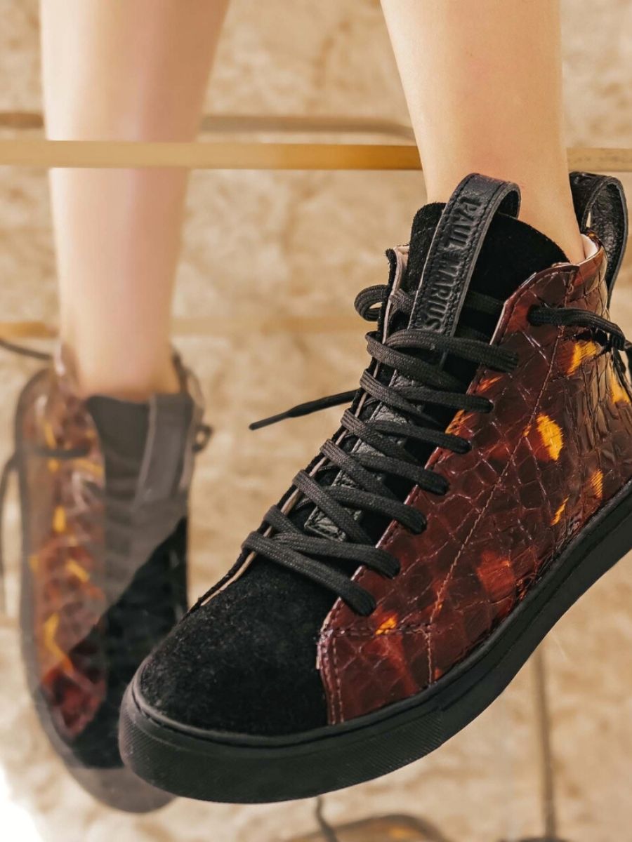 Foto-Vorderansicht-Sneaker-Damen-Leder-braun-pm001-Kaiman-Bernstein-lackiert-Paul-Marius-pm001-c-am-s36