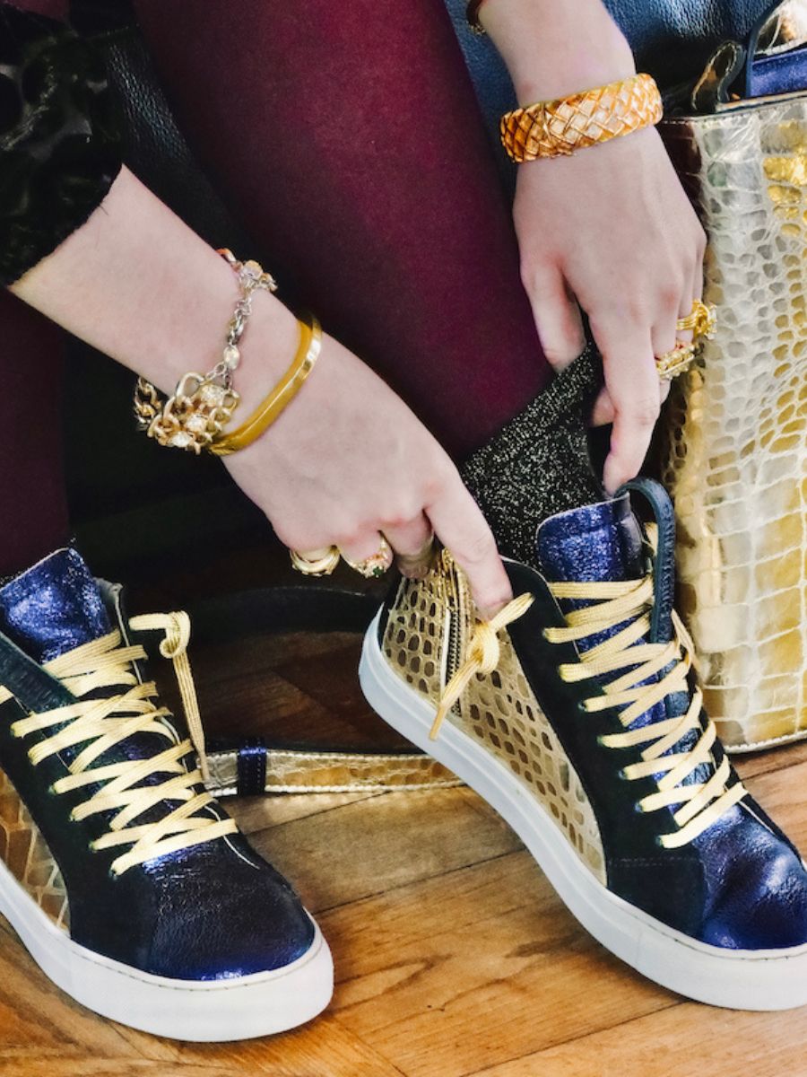 Foto-Vorderansicht-Sneaker-Damen-Leder-blau-silber-pm001-Kaiman-Gold/blau-metallic-Paul-Marius-pm001-c-g-mcblu-s36