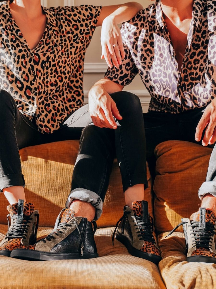 Foto-Vorderansicht-Sneaker-Damen-Leder-Leopard-braun-schwarz-pm001-Leopard-natur-schwarz-khaki-Paul-Marius-pm001-lp-l-b-k-s36