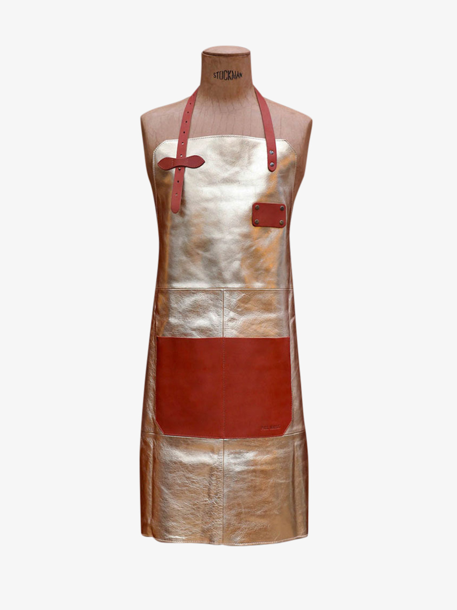 Foto-Trage-Lederschürze-Gartenarbeit-golden-LeTablier-aus-goldenem-Leder-Paul-Marius-APRON-LEATHER-G