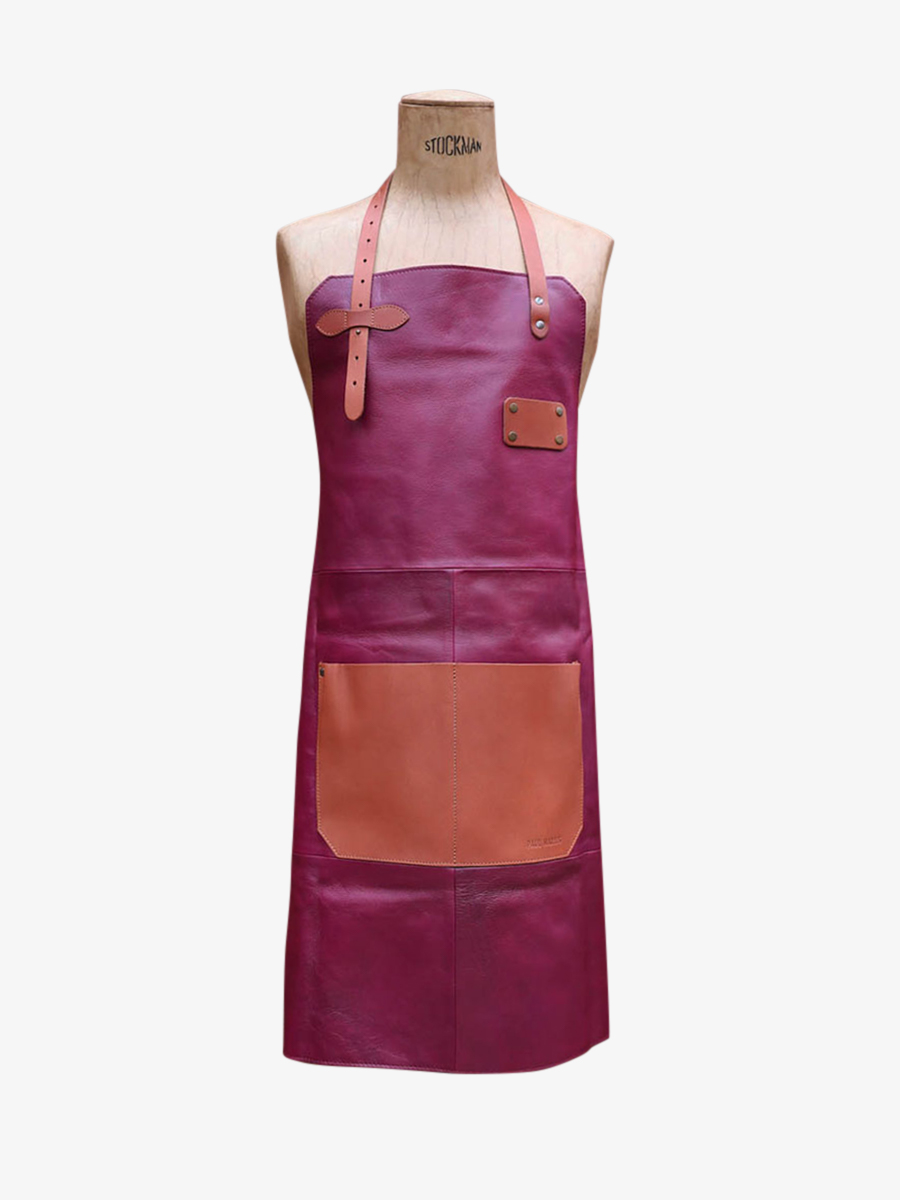 Foto-Trager-Lederschürze-Gartenarbeit-violett-LeTablier-aus-Naturleder-Pflaume-Paul-Marius-APRON-LEATHER-P