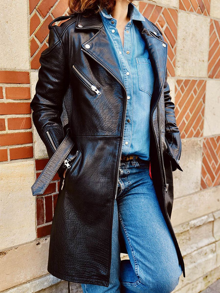 Foto-Vorderansicht-Leder-Trenchcoat-Damen-schwarz-Letrench-Noir-Paul-Marius-WTC-B-S36