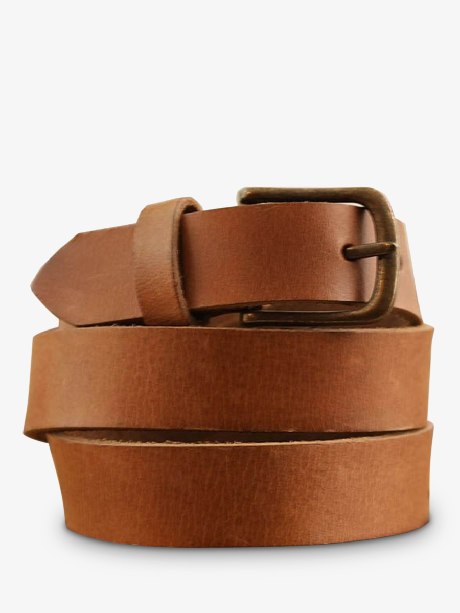 Foto-Vorderansicht-Ledergürtel-für-Damen-und-Herren-braun-mit-Schnalle-naturfarben-Paul-Marius-LB-95-L