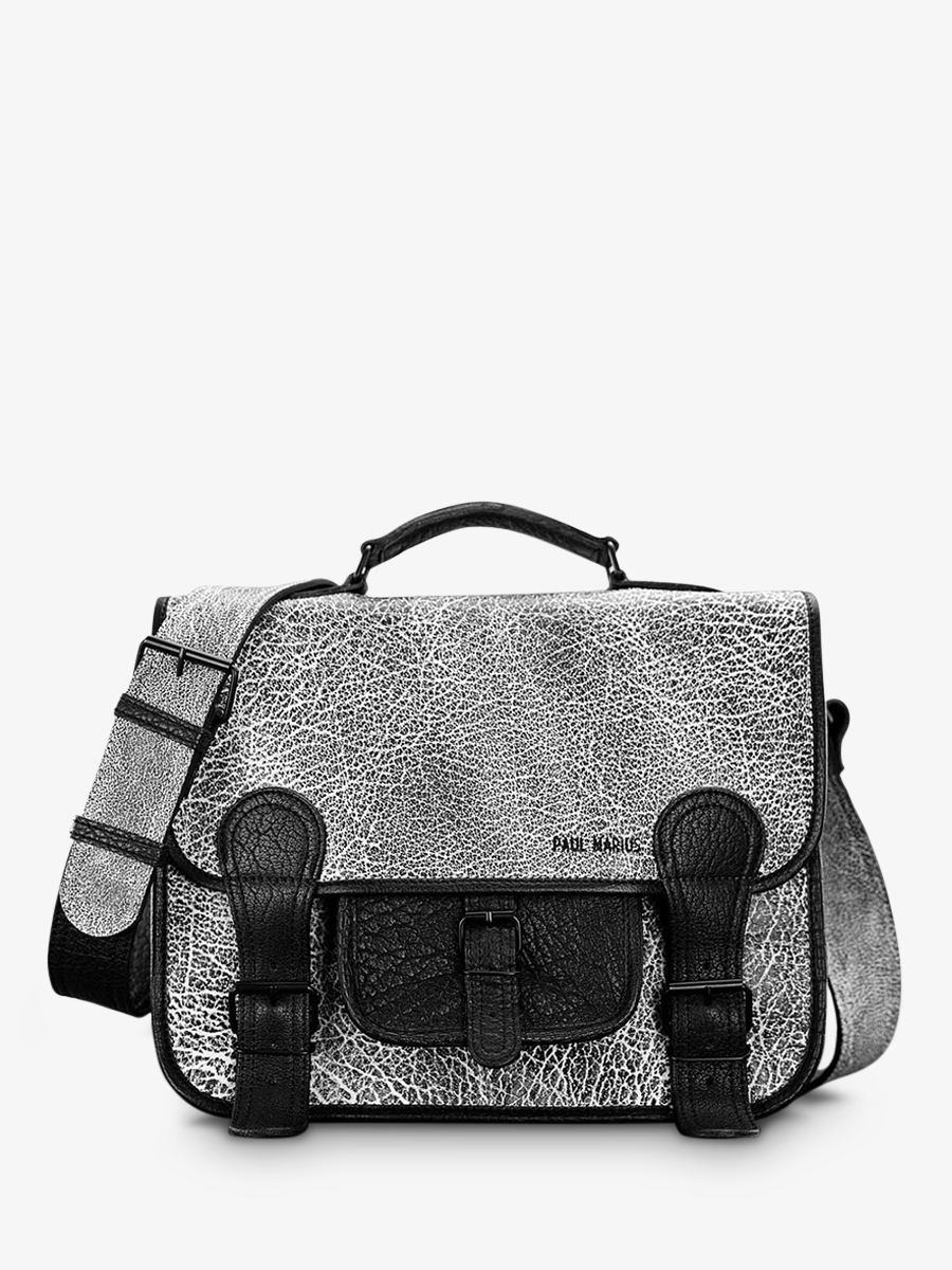 Foto-Vorderansicht-Aktentasche-Leder-A4-13-Zoll-LeCartable-M-Empreinte-Paul-Marius-M01S14-B-W