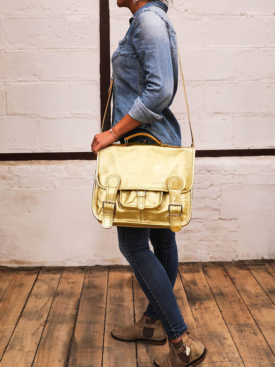 Foto-Tragetasche-Dokumententasche-Leder-A4-13-Zoll-goldfarben-LeCartable-M-goldfarben-Paul-Marius-M01S14-G