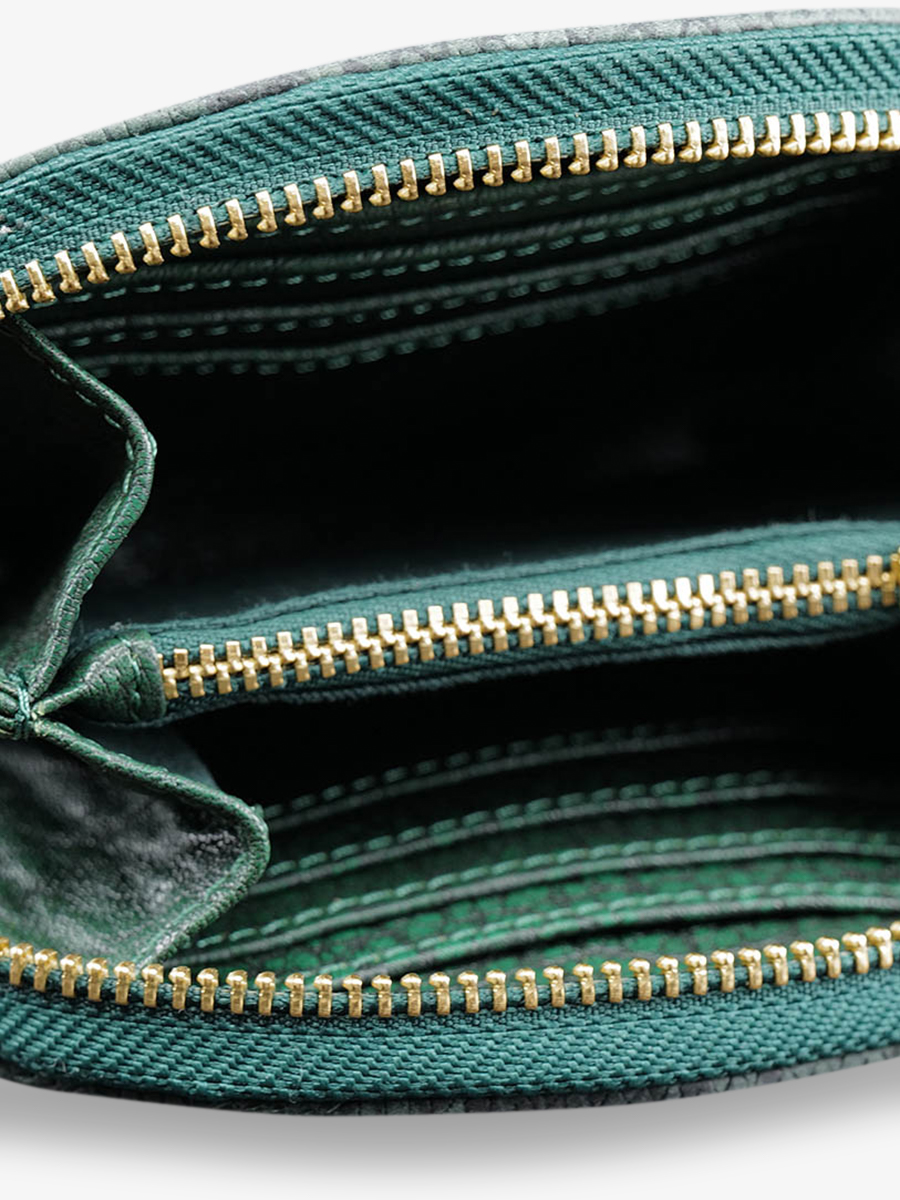 Foto-Innenansicht-Brieftasche-Leder-Damen-grün-LePortefeuille Manon Python-Waldgrün-Paul Marius-M32-P-GF-G