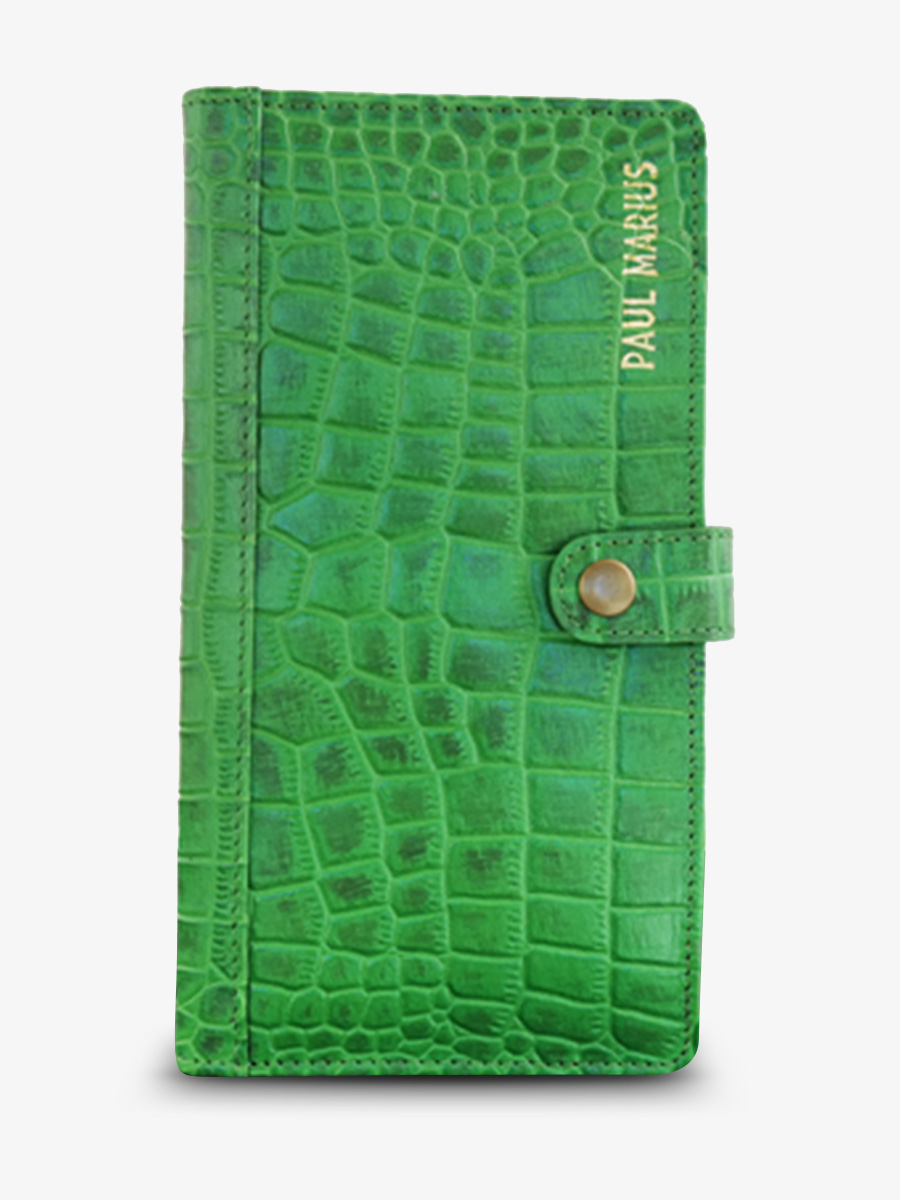 Foto-Vorderansicht-Brieftasche-Leder-Damen-grün-LePortefeuille-Charlotte-N2-Alligator-Cocktail-Jade-Paul-Marius-M67-A-GR