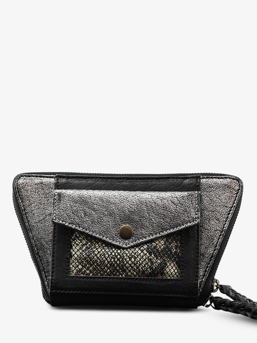 Foto-Vorderansicht-Brieftasche-Leder-Damen-silber-schwarz-LePortefeuille-Emma-Python-silber-schwarz-Paul-Marius-W24-P-S-B