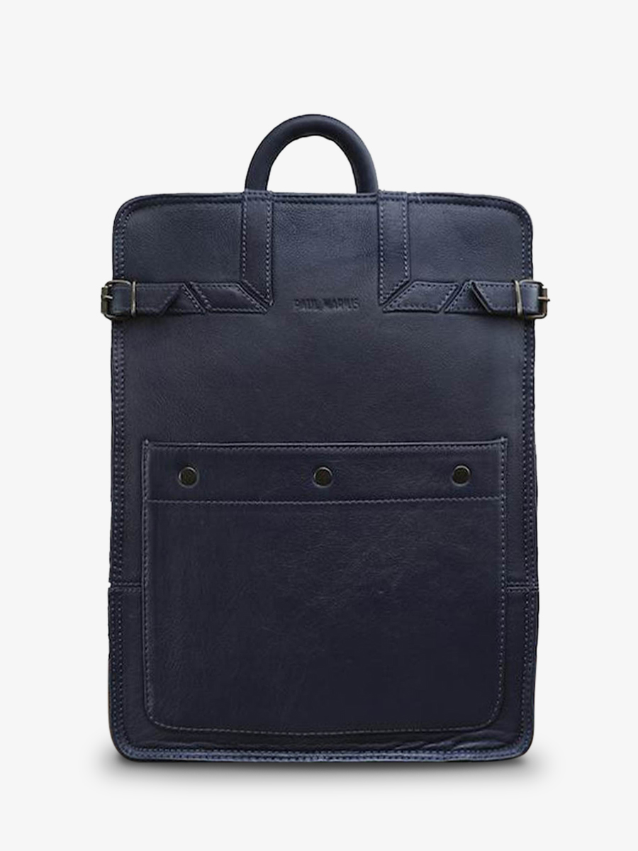 Foto-Vorderansicht-Rucksack-aus-Leder-blau-LeCitadin-bleu-encre-paul-marius-b04-db