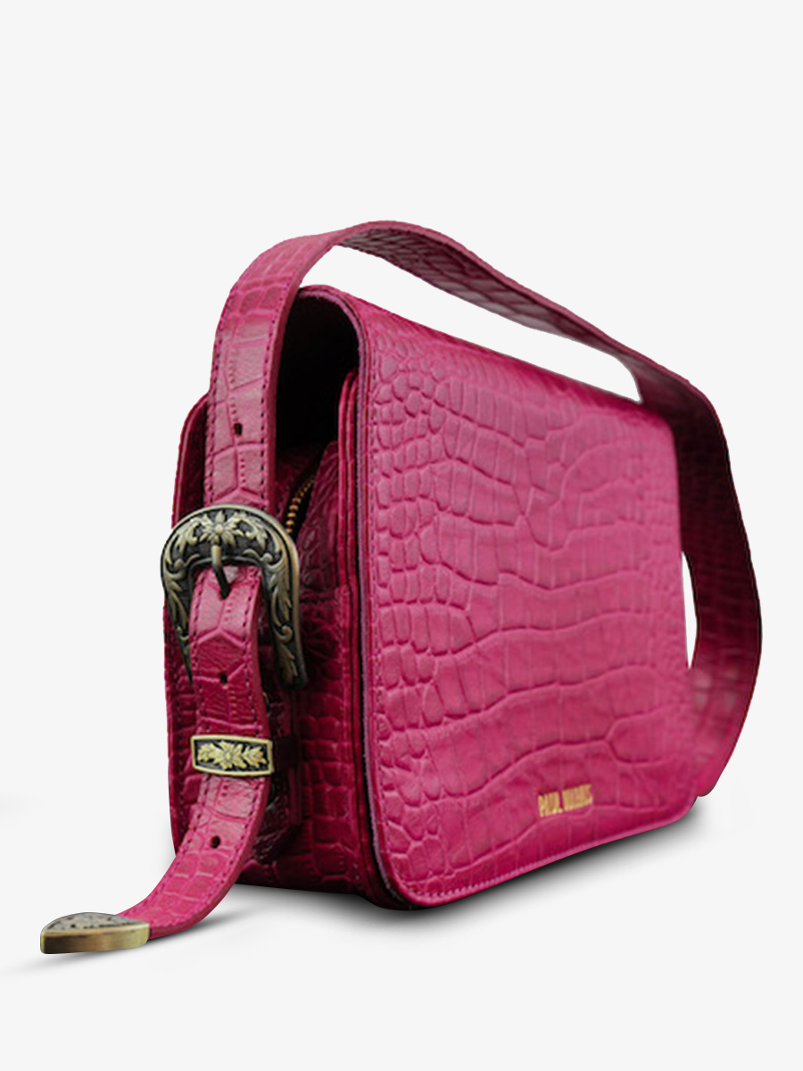 Foto-Seitenansicht-Umhängetasche-Leder-Damen-rosa-lebaguette-alligator-cocktail-tourmaline-paul-marius-w29-a-pi