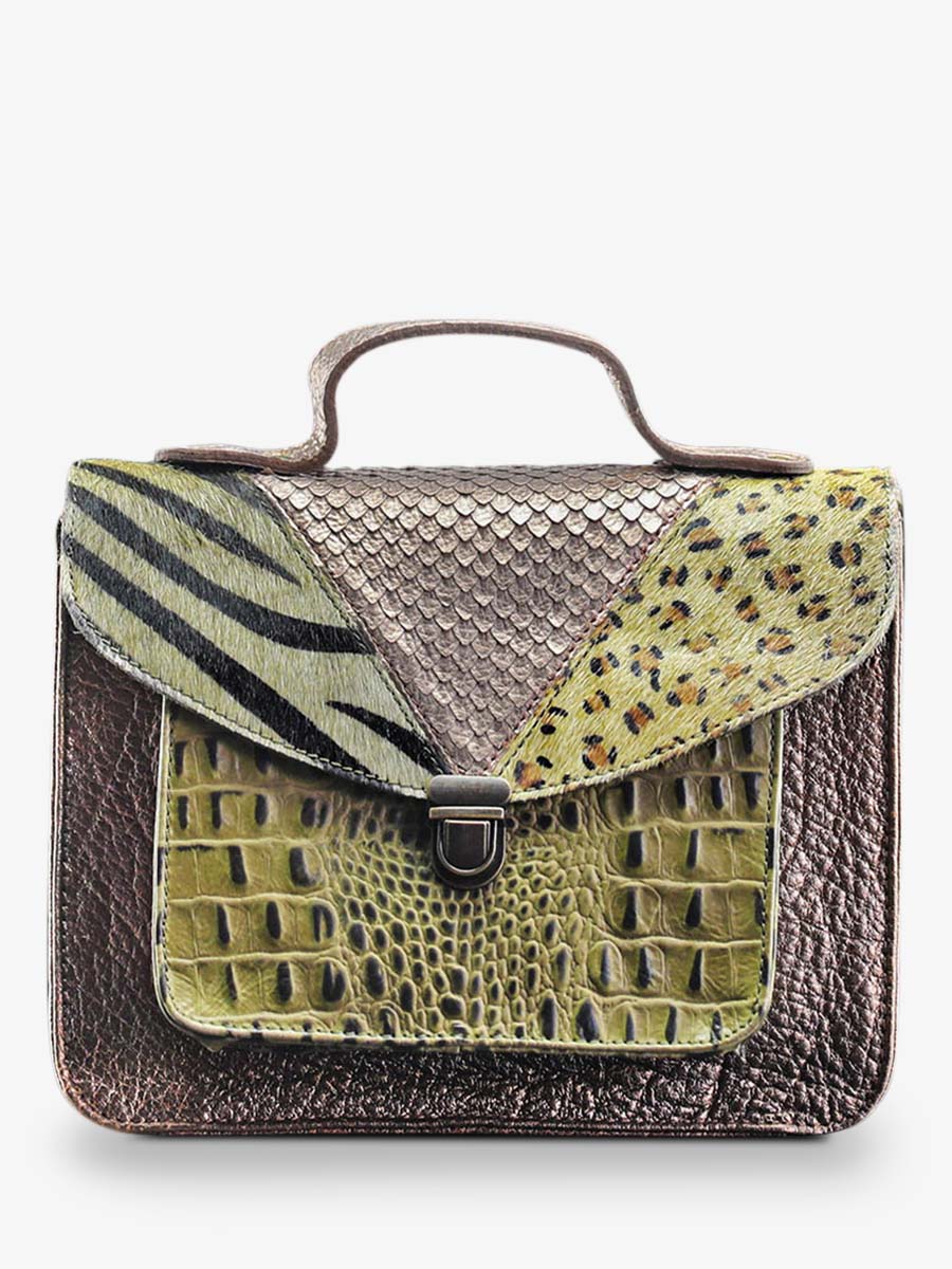 Foto-Vorderansicht-Umhängetasche-Leder-Damen-Kaki-Kupfer-Mademoiselle-George-Chimère-Kaki-Kupfer-Paul-Marius-W05-CH-K-C