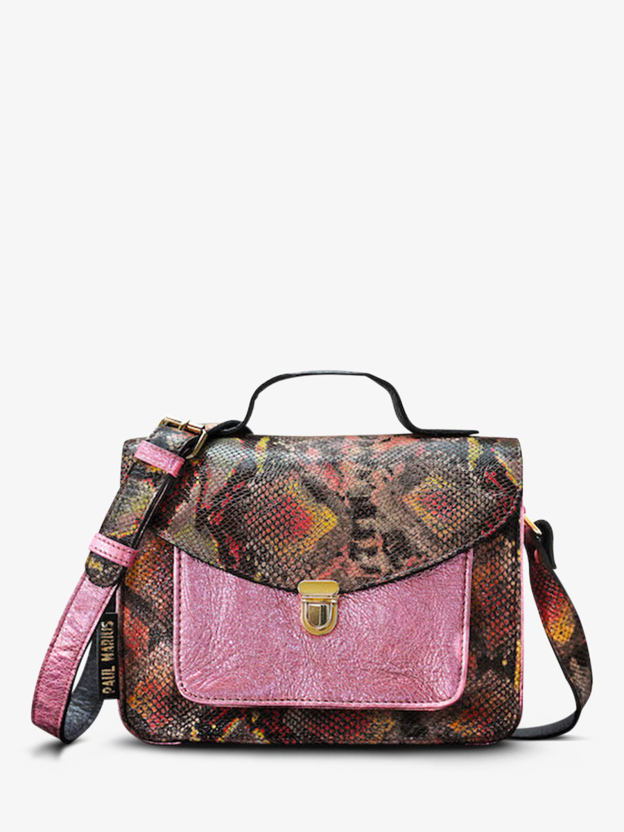 Foto-Vorderansicht-Umhängetasche-Leder-Damen-rot-rosa-Mademoiselle George-Python-Magma-rosa-metallic-Paul Marius-W05-P-PI-MC