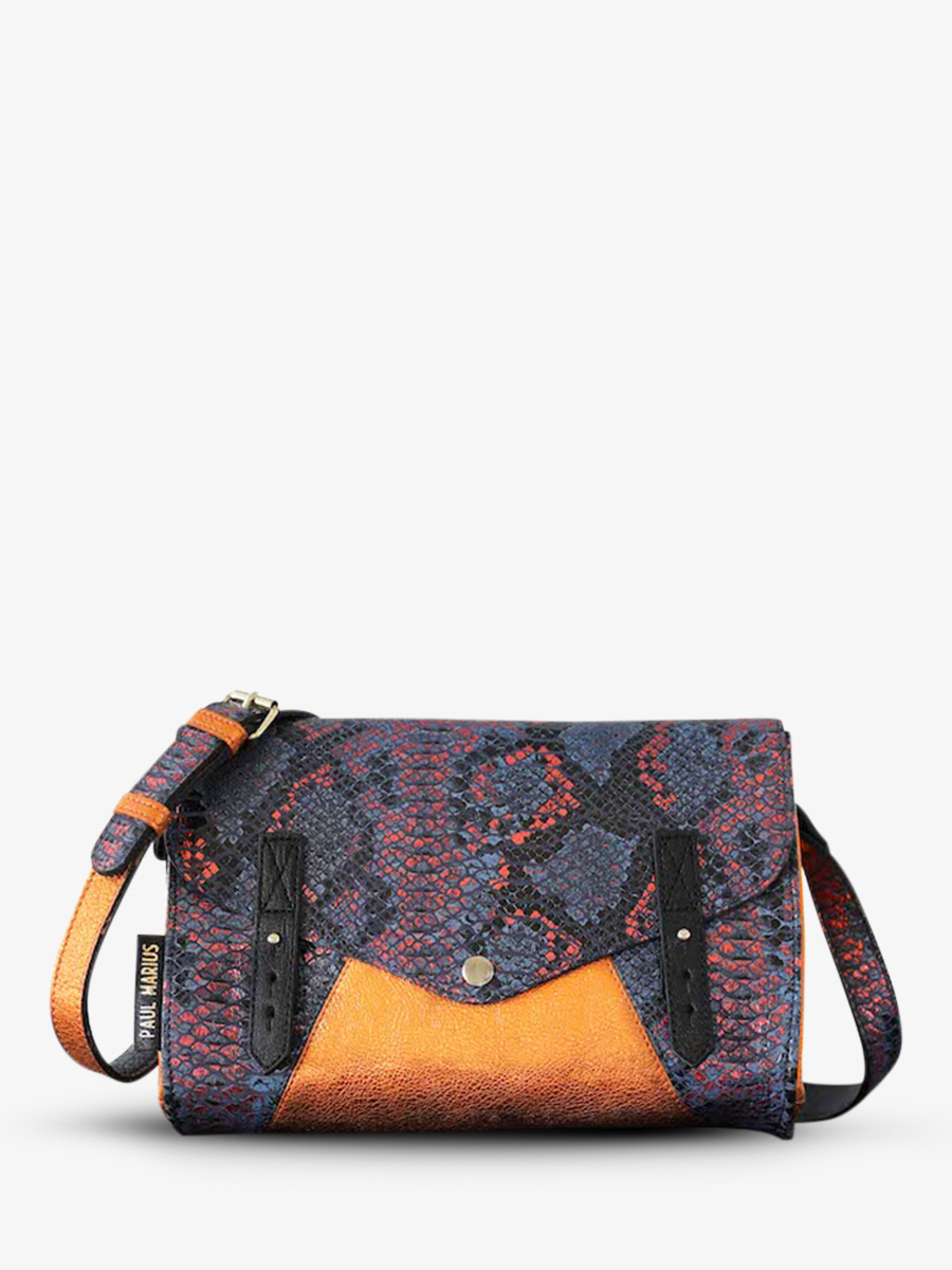 Foto-Vorderansicht-Umhängetasche-Leder-Damen-blau-orange-lindispensable-python-abysse-orange-metallic-paul-marius-w08-p-ab-mco