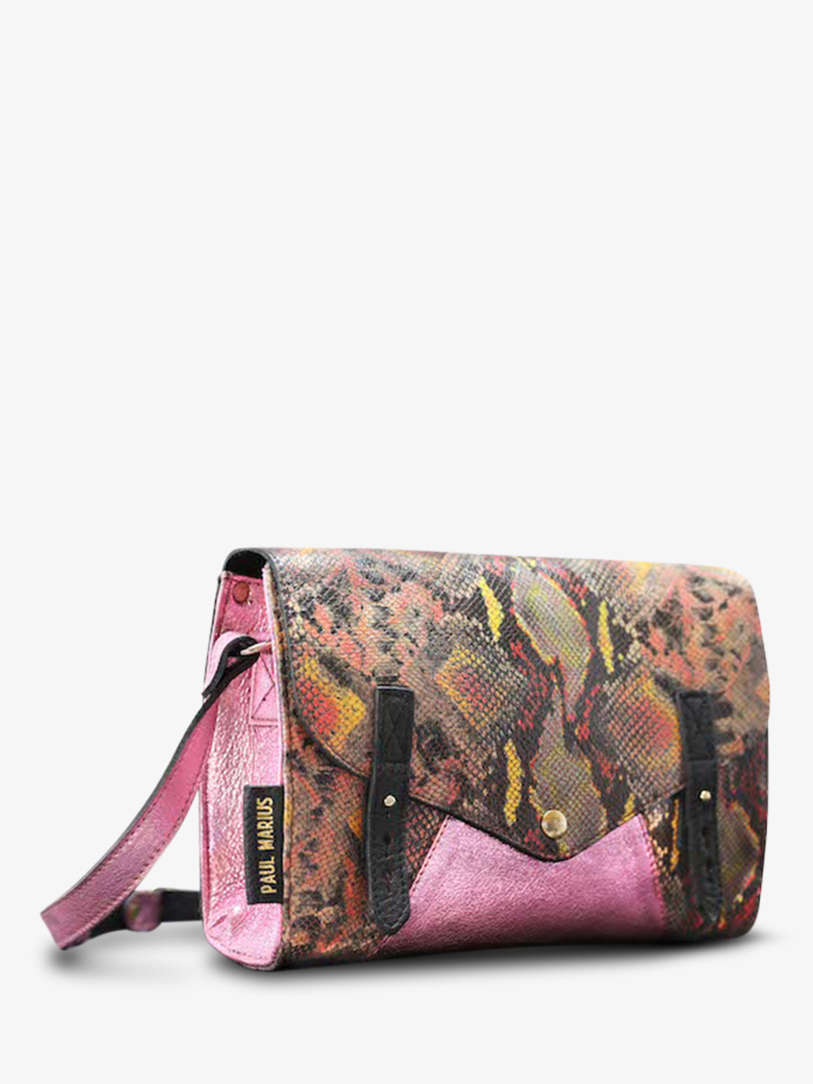 Foto-Seitenansicht-Umhängetasche-Leder-Damen-rot-rosa-lindispensable-python-magma-rosa-metallic-paul-marius-w08-p-pi-mcpi