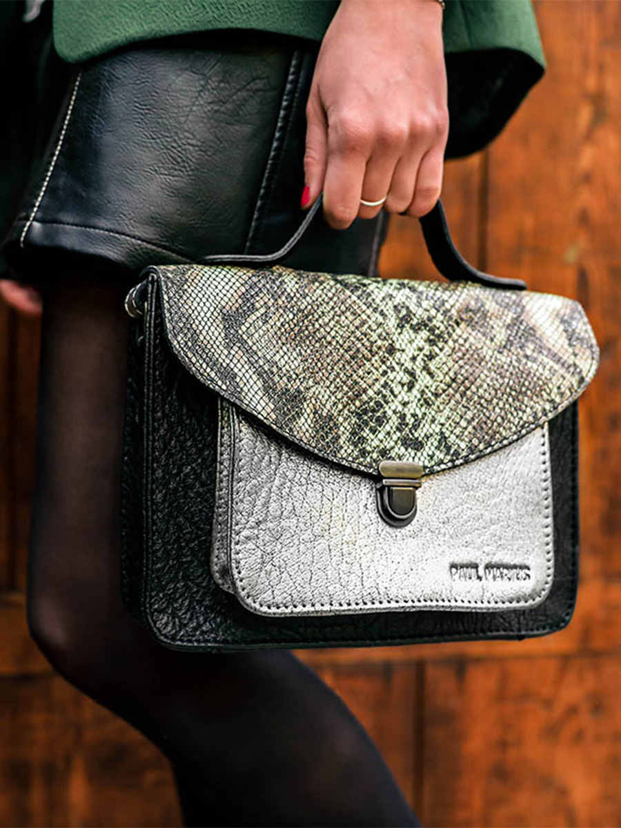 foto-tragetasche-umhängetasche-leder-dame-silber-schwarz-mademoiselle-george-python-silber-schwarz-paul-marius-w05-p-s-b