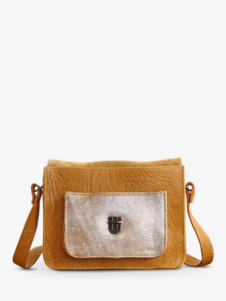 Foto-Seitenansicht-Umhängetasche-Leder-Damen-gelb-silber-Mademoiselle-George-Safran-silber-Paul-Marius-W05-Y-S