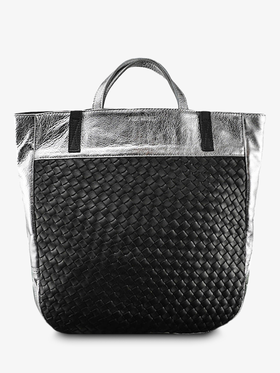 Foto-Vorderansicht-Handtasche-für-Damen-Leder-silber-schwarz-LeComplice-silber-schwarz-Paul-Marius-W21-S-B