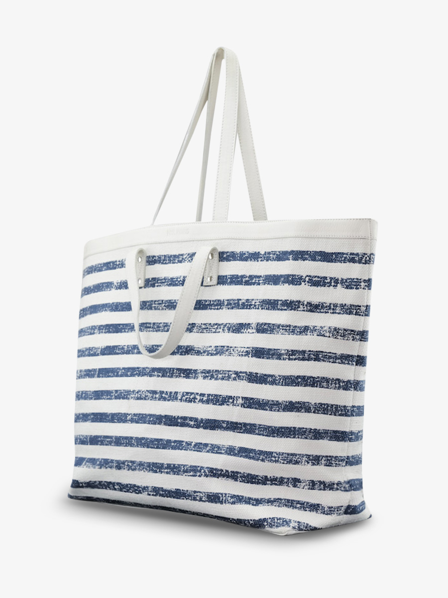 Foto-Ansicht-von-der-Seite-Strandtasche-blau-weiß-Dune-Côte-Ouest-Mariniere-Paul-Marius-M25-CNV-BLU-W