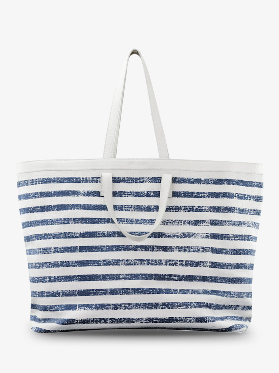 Foto-Vorderansicht-Strandtasche-blau-weiß-Dune-Côte-Ouest-Mariniere-Paul-Marius-M25-CNV-BLU-W