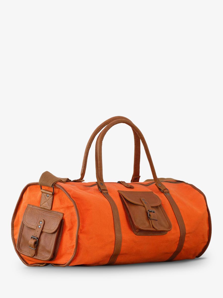 Foto-Rückansicht-Reisetasche-aus-Leder-orange-LeVoyageur-Toile-XL-orange-Paul-Marius-M08S60-OC