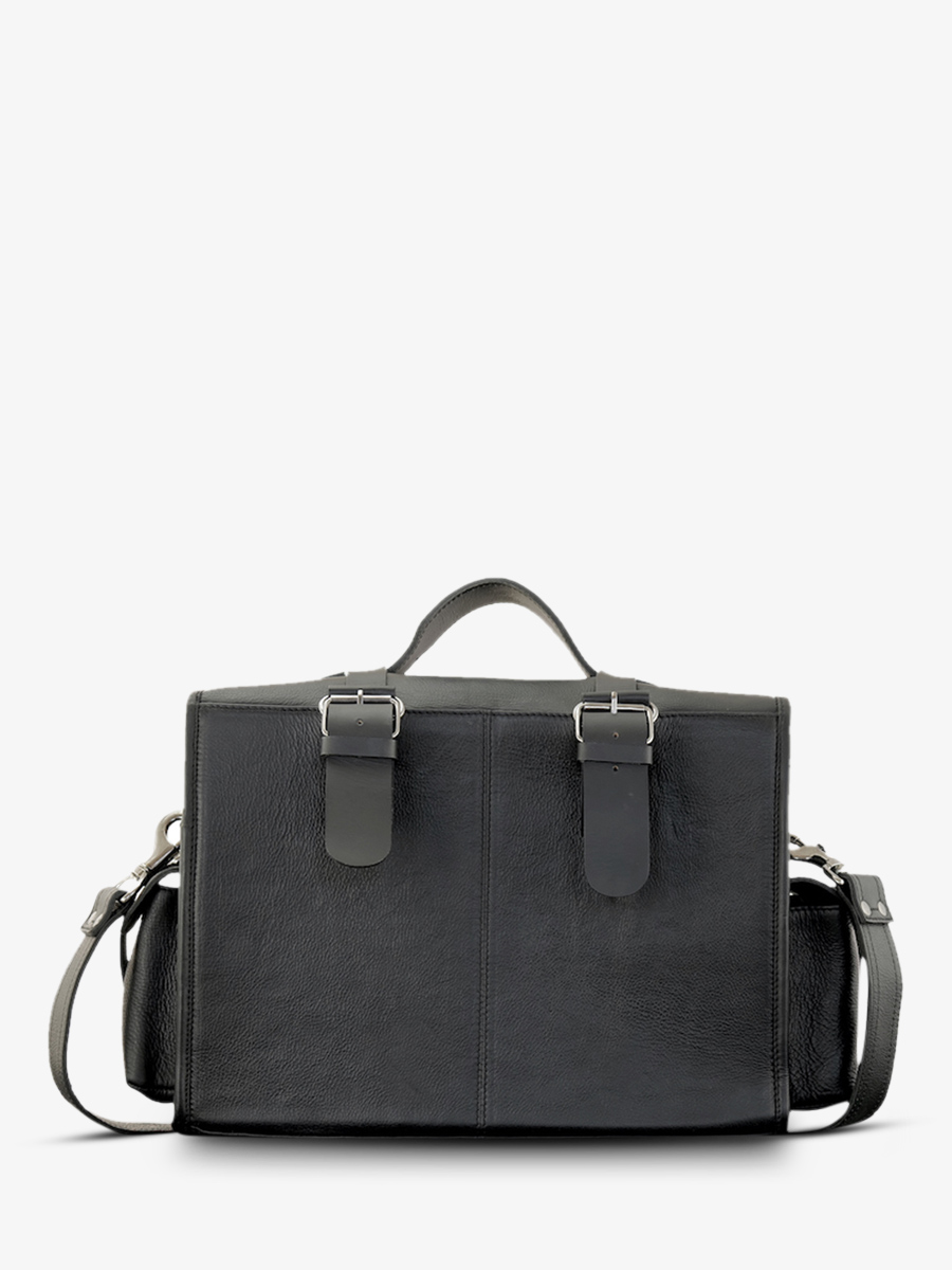 Foto-Rückansicht-Motorradtasche-aus-schwarzem-Leder-LeNomade-M-schwarz-geölt-Paul-Marius-M100M-OBL