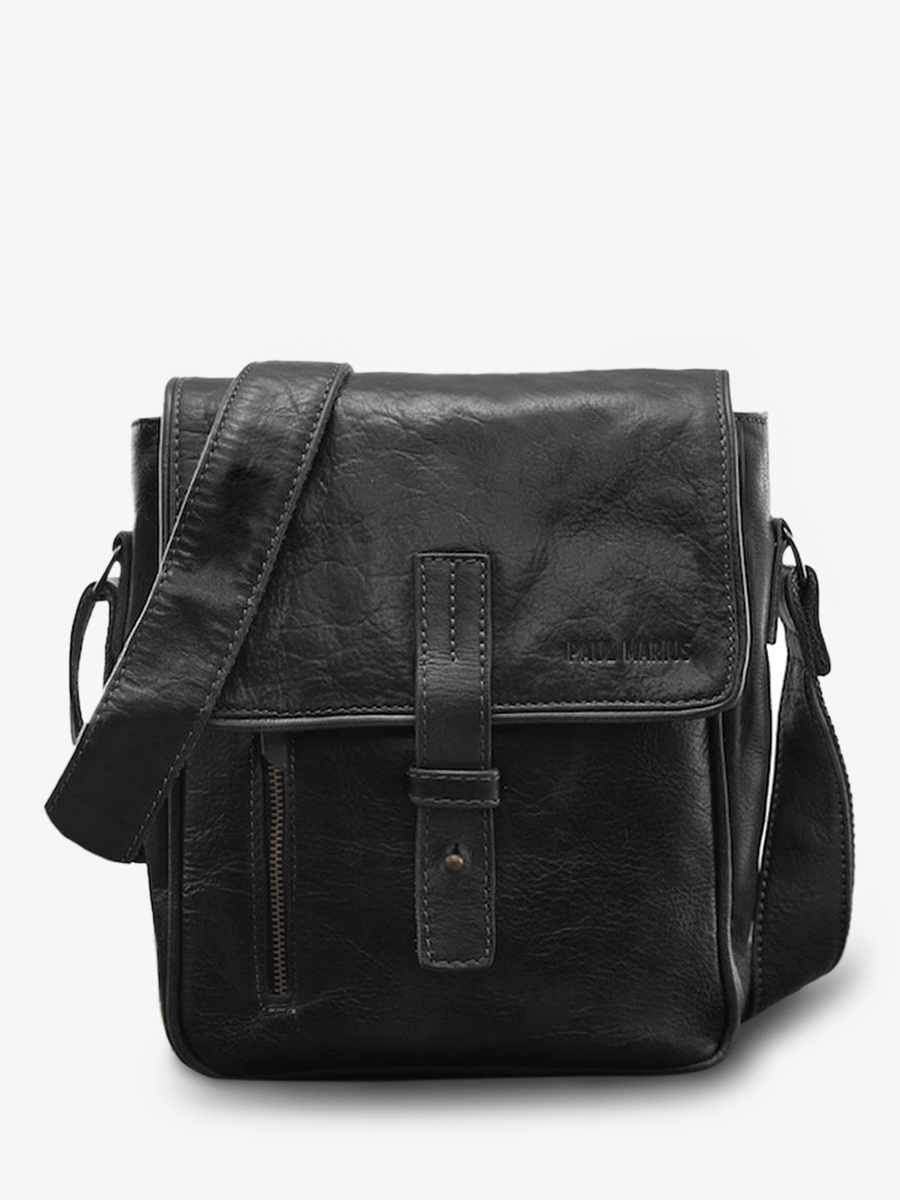 Foto-Vorderansicht-Ledertasche-für-Herren-schwarz-Laventurier-Noir-Huile-Paul-Marius-M403-OBL
