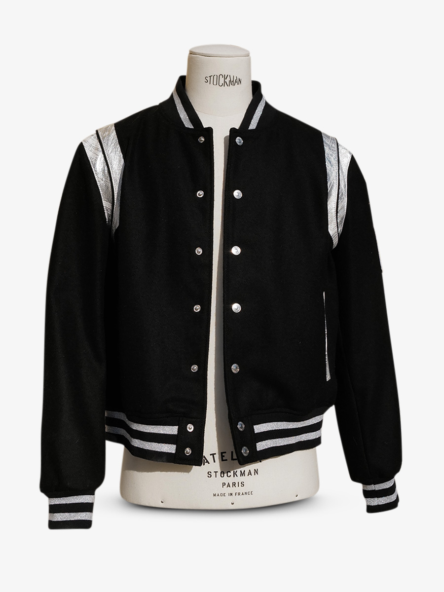 Foto-Vorderansicht-Teddy-Jacke-Leder-und-Stoff-Leteddy-50er-Jahre-schwarz-Paul-Marius-Tdy-Fifties-B-L